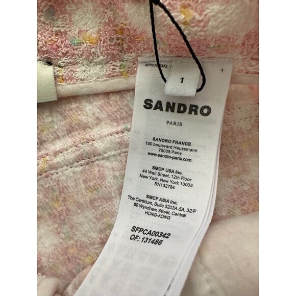 Sandro Women's Lian Tweed Flare Pants Pink White Gold Button Size S Waist 26 NEW - Picture 13 of 14